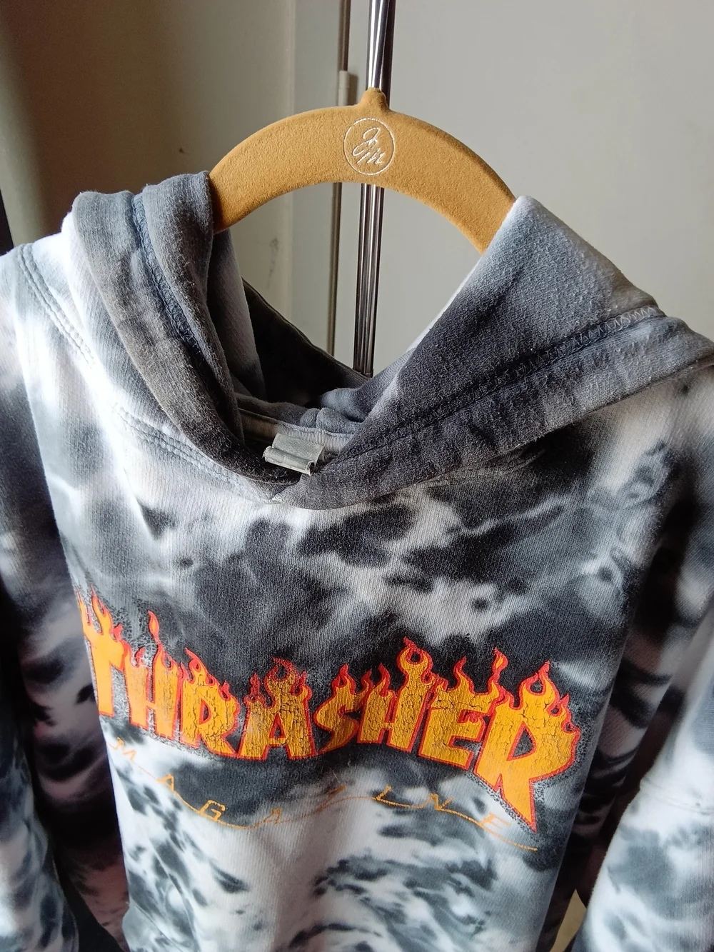 Thrasher Black & White Tie-Dye Flame Logo Hoodie